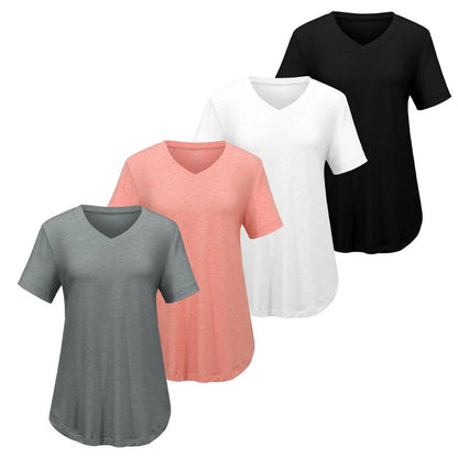 Women’s V-Neck T-Shirt 4-Pack – Soft, Casual Fit with Curved Hem